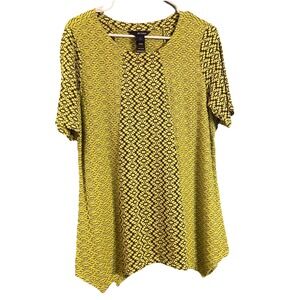 Ali Miles Women Size PL Green Brown‎ Tunic Short Sleeves Pullover Chartreuse